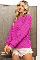 BiBi Round Neck Brushed Checker Top - Admiresty