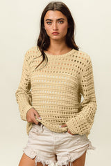 BiBi Round Neck Openwork Knit Cover Up - Admiresty