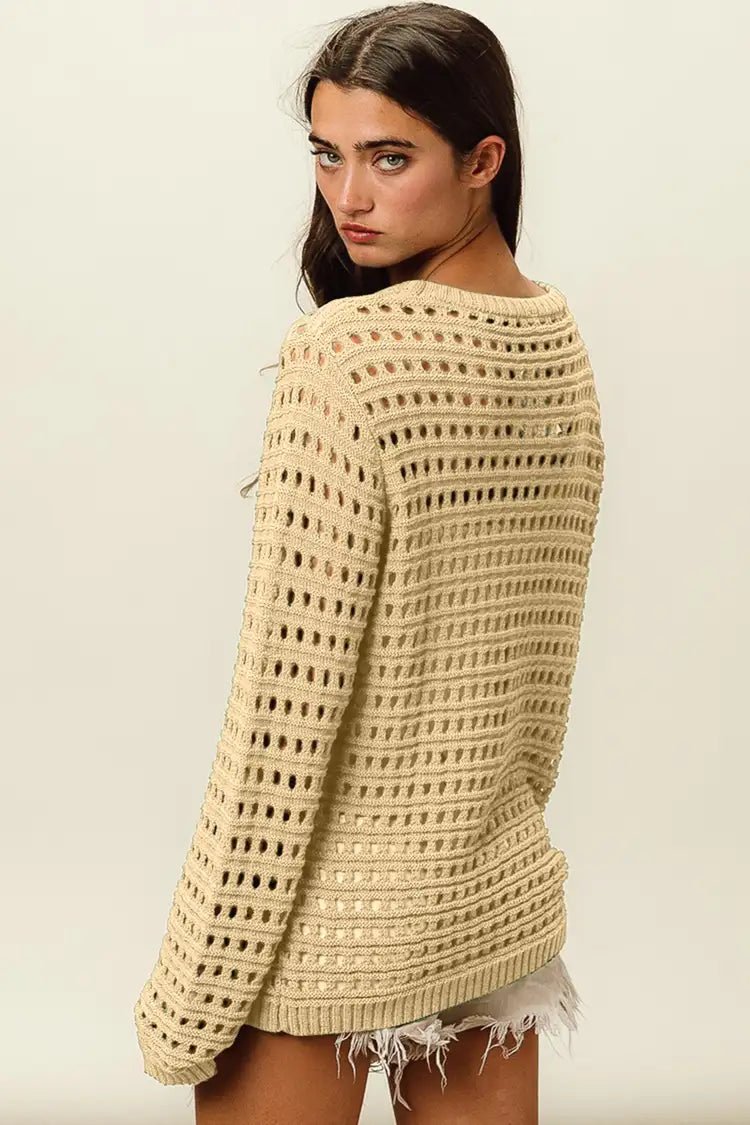 BiBi Round Neck Openwork Knit Cover Up - Admiresty