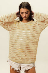 BiBi Round Neck Openwork Knit Cover Up - Admiresty