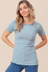 BiBi Ruffle Round Neck Merrow Edge Rib Top - Admiresty