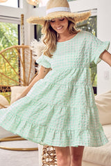 BiBi Ruffled Hem Short Sleeve Tiered Dress - Admiresty