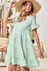 BiBi Ruffled Hem Short Sleeve Tiered Dress - Admiresty