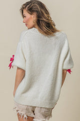 BiBi Sequin Bow Puff Sleeve Sweater - Admiresty