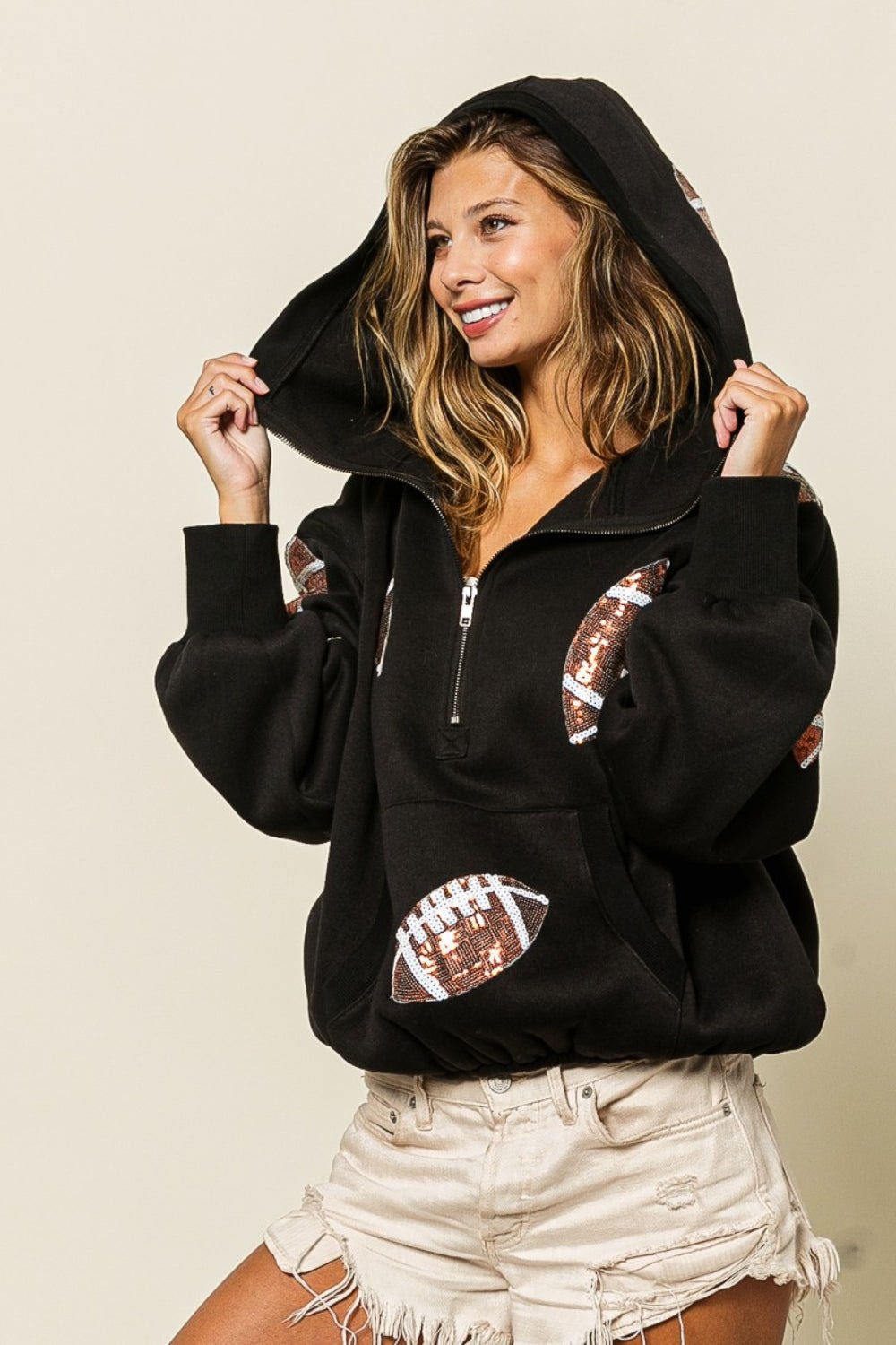 BiBi Sequin Football Half Zip Hoodie - Admiresty