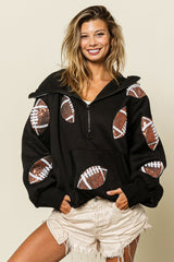 BiBi Sequin Football Half Zip Hoodie - Admiresty