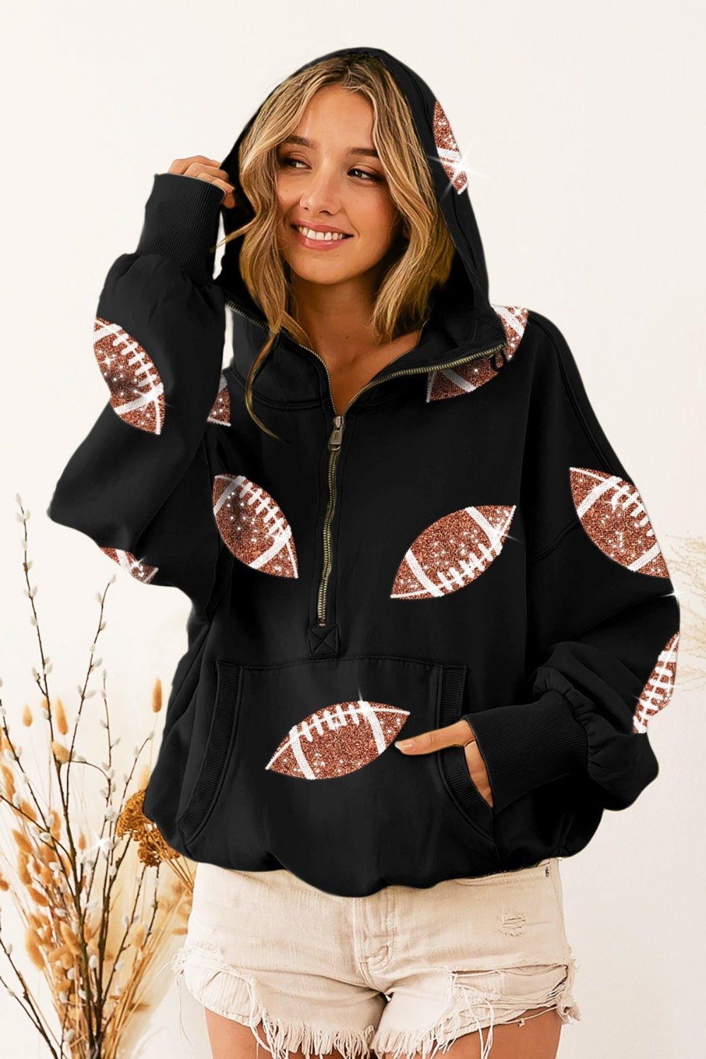 BiBi Sequin Football Half Zip Hoodie - Admiresty