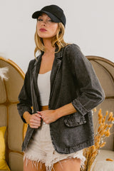 BiBi Single Breasted Washed Denim Blazer - Admiresty