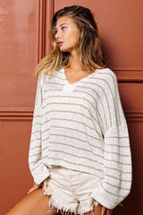 BiBi Stripe V - Neck Knit Top - Admiresty