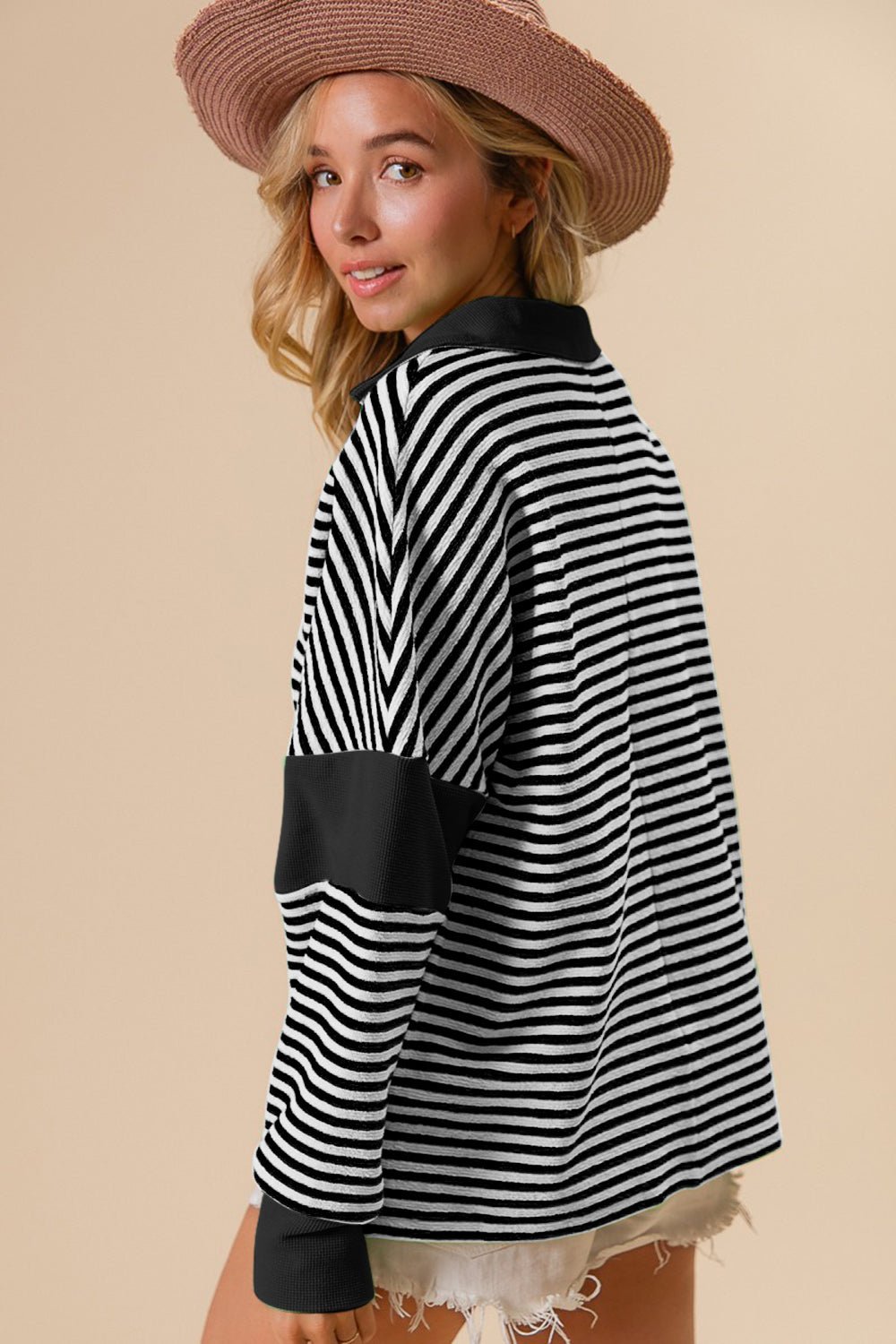 BiBi Striped Contrast Long Sleeve Knit Top - Admiresty