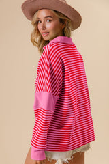 BiBi Striped Contrast Long Sleeve Knit Top - Admiresty