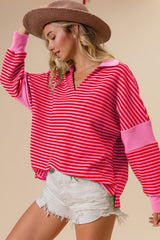 BiBi Striped Contrast Long Sleeve Knit Top - Admiresty