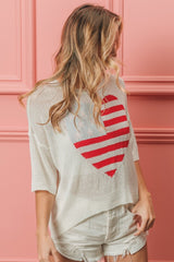 BiBi Striped Heart Contrast Knit Top - Admiresty