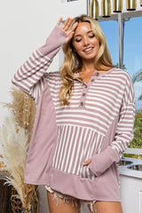 BiBi Striped Thumbhole Long Sleeve Top - Admiresty