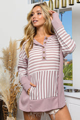 BiBi Striped Thumbhole Long Sleeve Top - Admiresty