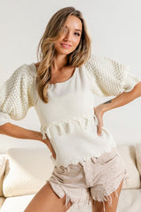 BiBi Tassel Detail Textured Square Neck Sweater - Admiresty