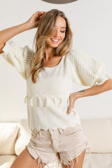 BiBi Tassel Detail Textured Square Neck Sweater - Admiresty