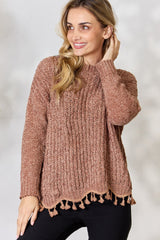 BiBi Tassel Trim Long Sleeve Sweater - Admiresty