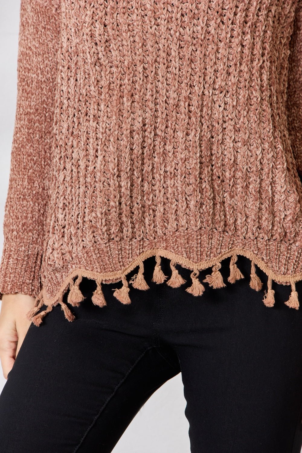 BiBi Tassel Trim Long Sleeve Sweater - Admiresty