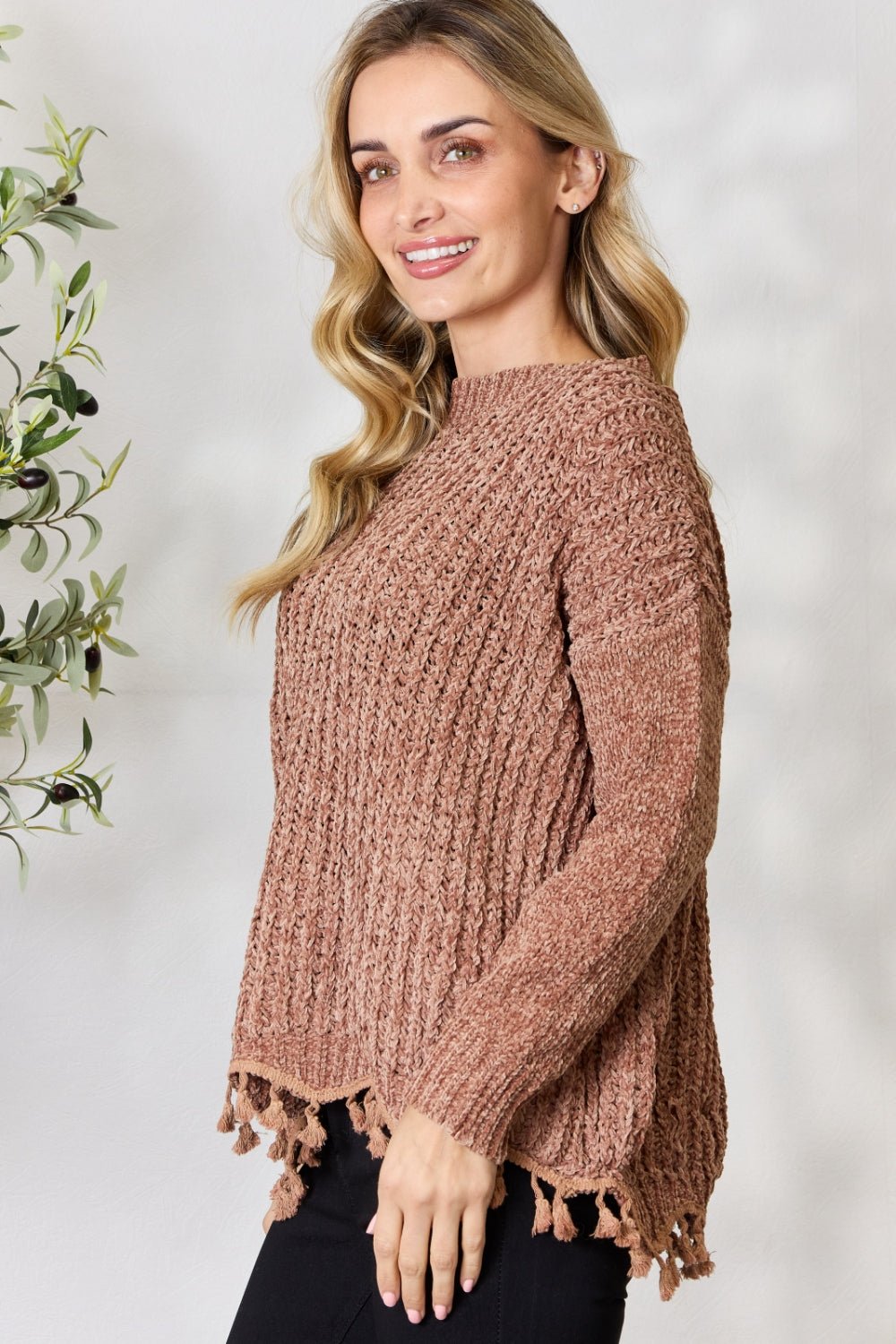 BiBi Tassel Trim Long Sleeve Sweater - Admiresty