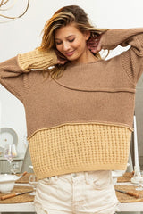 BiBi Texture Detail Contrast Drop Shoulder Sweater - Admiresty