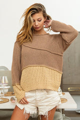 BiBi Texture Detail Contrast Drop Shoulder Sweater - Admiresty