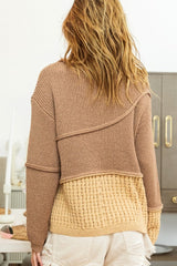 BiBi Texture Detail Contrast Drop Shoulder Sweater - Admiresty