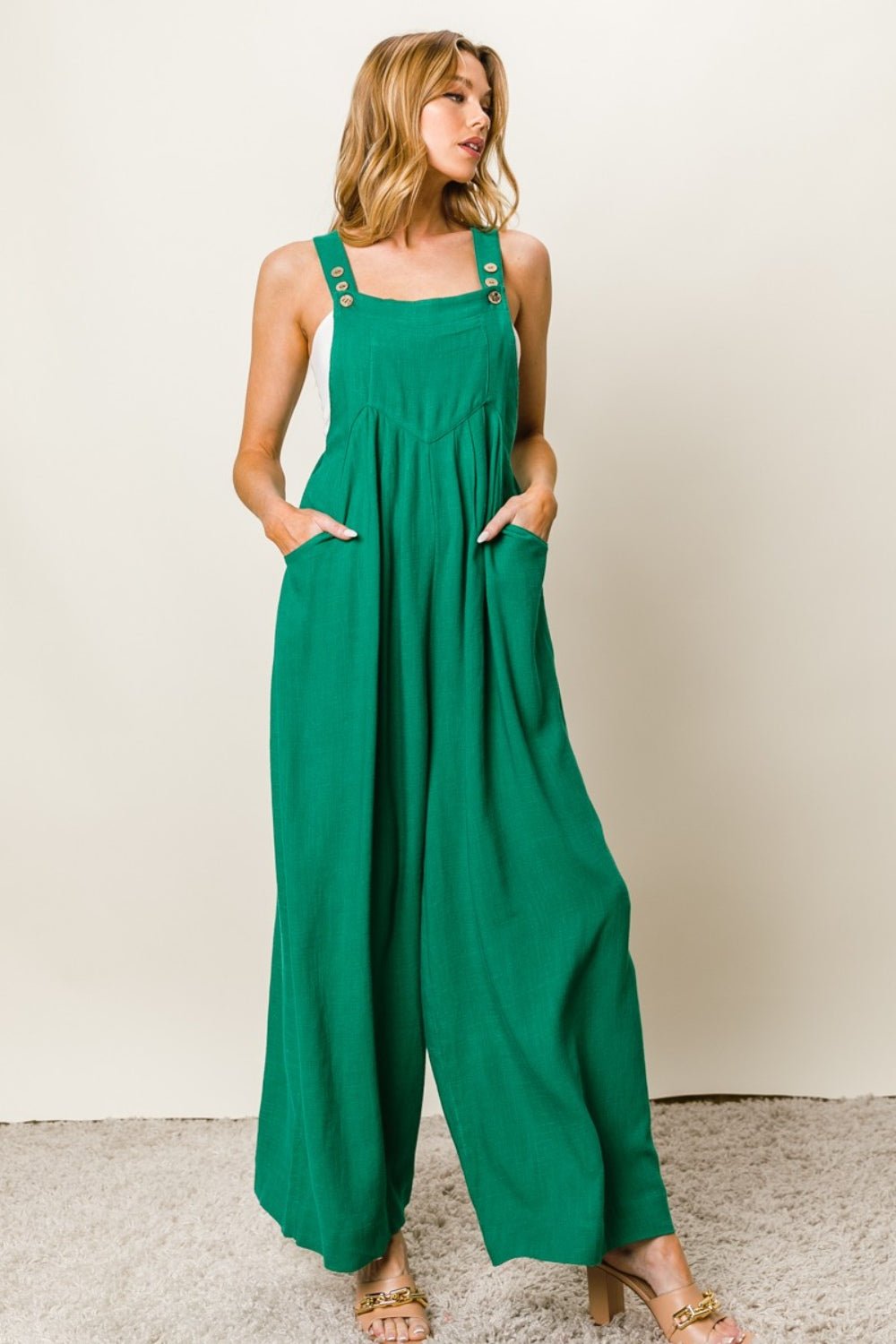 BiBi Texture Sleeveless Wide Leg Jumpsuit - Admiresty