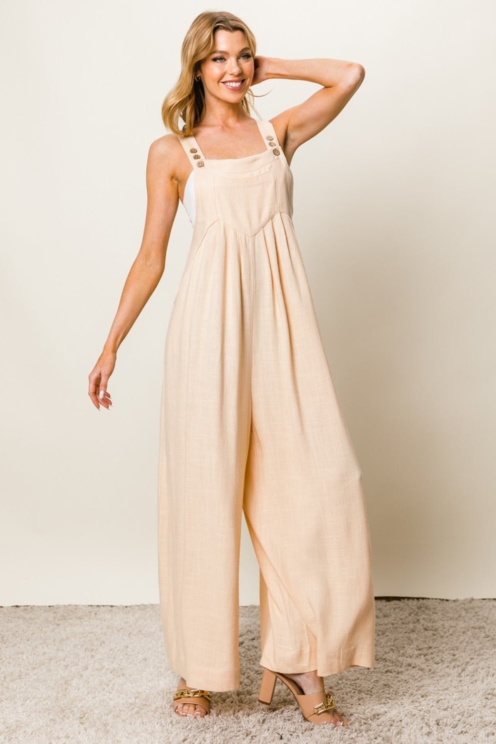 BiBi Texture Sleeveless Wide Leg Jumpsuit - Admiresty