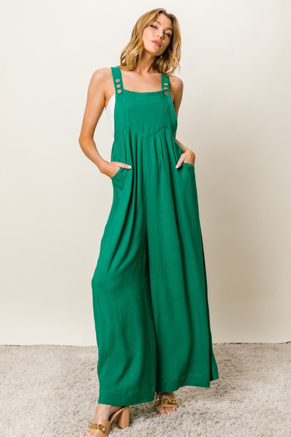 BiBi Texture Sleeveless Wide Leg Jumpsuit - Admiresty