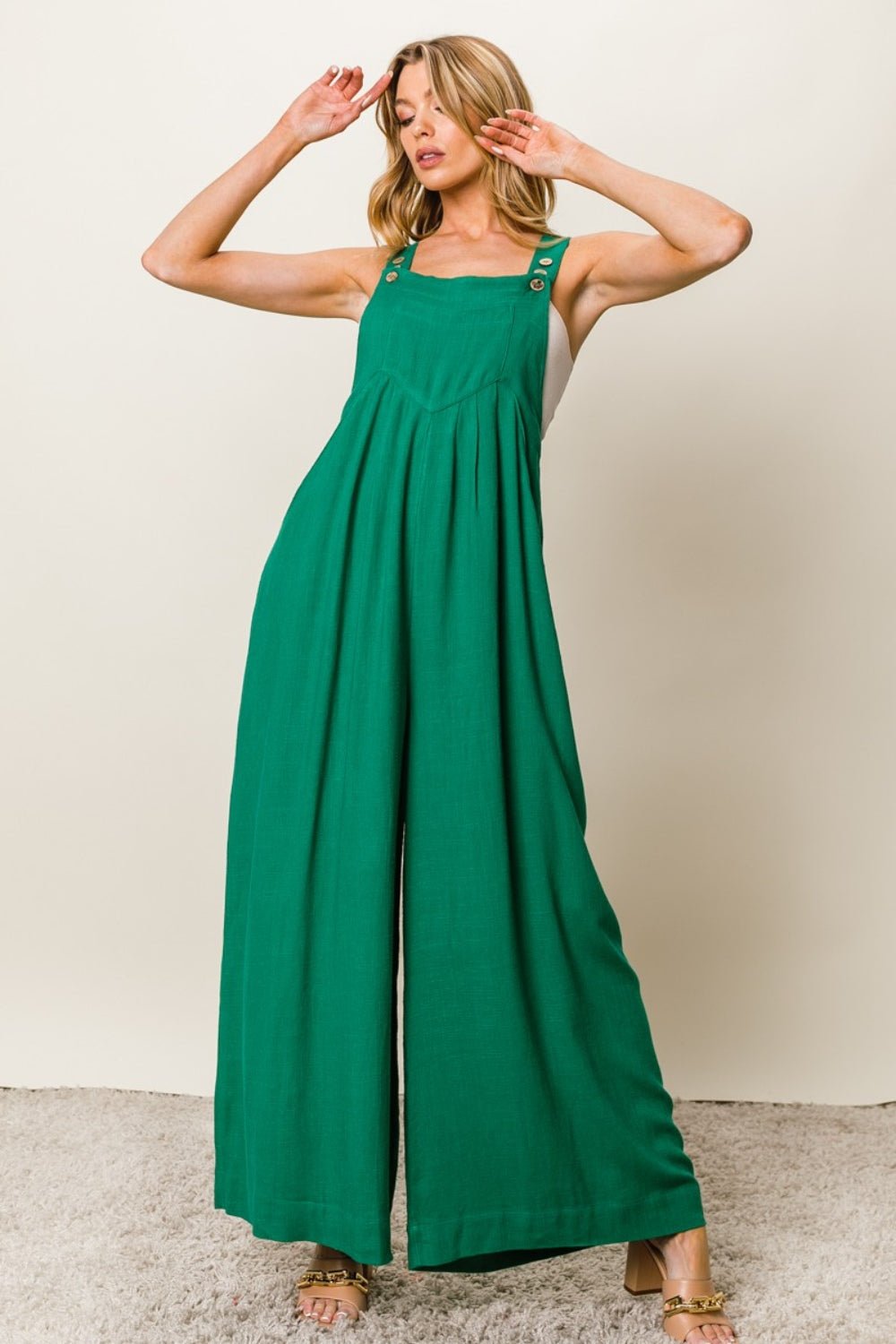 BiBi Texture Sleeveless Wide Leg Jumpsuit - Admiresty