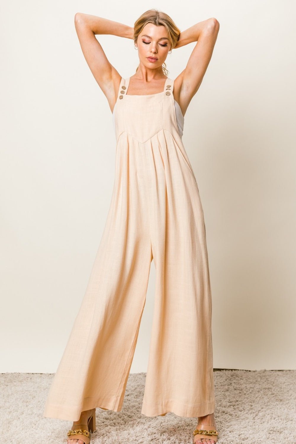 BiBi Texture Sleeveless Wide Leg Jumpsuit - Admiresty