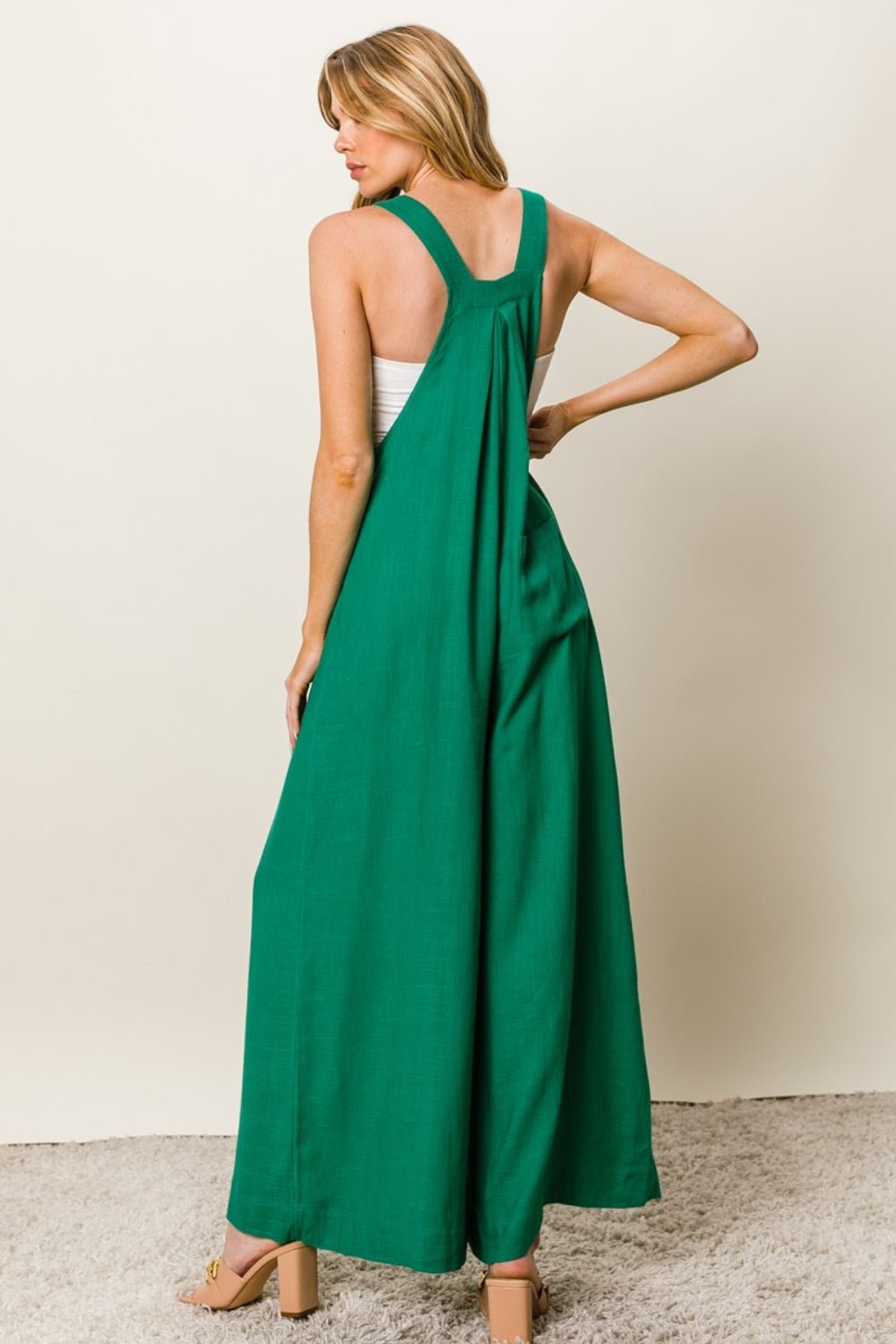 BiBi Texture Sleeveless Wide Leg Jumpsuit - Admiresty