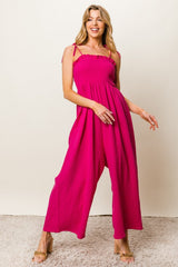 BiBi Texture Smocked Sleeveless Jumpsuit - Admiresty