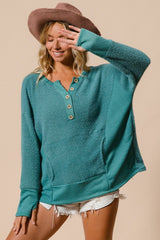 BiBi Thumb Opening Long Sleeve Top with Kangaroo Pocket - Admiresty