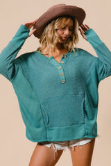 BiBi Thumb Opening Long Sleeve Top with Kangaroo Pocket - Admiresty