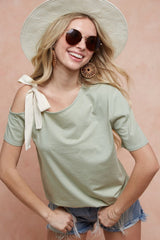 BiBi Tied Ribbon One Shoulder Short Sleeve T-Shirt - Admiresty