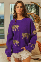 BiBi Tiger Pattern Long Sleeve Sweater - Admiresty