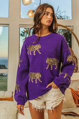 BiBi Tiger Pattern Long Sleeve Sweater - Admiresty