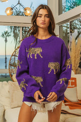 BiBi Tiger Pattern Long Sleeve Sweater - Admiresty