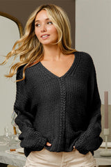 BiBi V - Neck Cable Knit Sweater - Admiresty