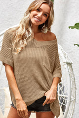 BiBi V - Neck Short Sleeve Knit Top - Admiresty