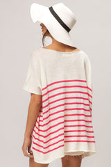 BiBi V Neck Striped Short Sleeve Top - Admiresty