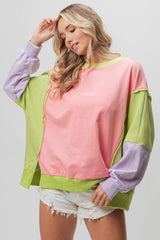 BiBi Washed Color Block Sweatshirt - Admiresty