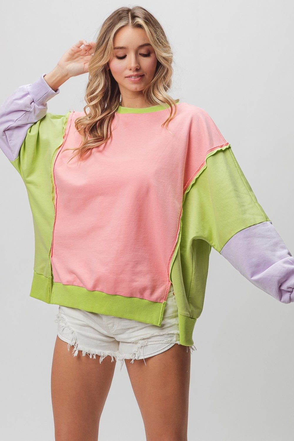 BiBi Washed Color Block Sweatshirt - Admiresty