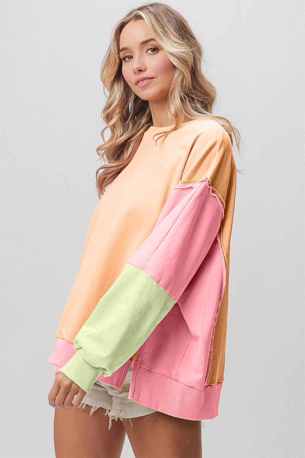 BiBi Washed Color Block Sweatshirt - Admiresty