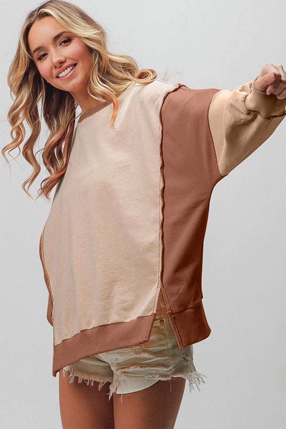 BiBi Washed Color Block Sweatshirt - Admiresty