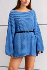 Boat Neck Dropped Shoulder Mini Sweater Dress - Admiresty