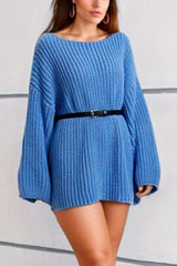 Boat Neck Dropped Shoulder Mini Sweater Dress - Admiresty