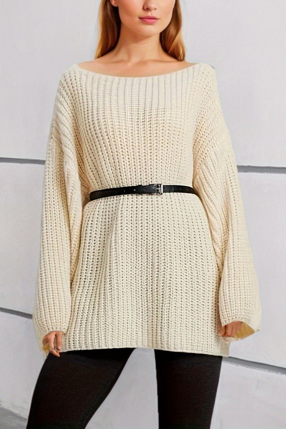 Boat Neck Dropped Shoulder Mini Sweater Dress - Admiresty